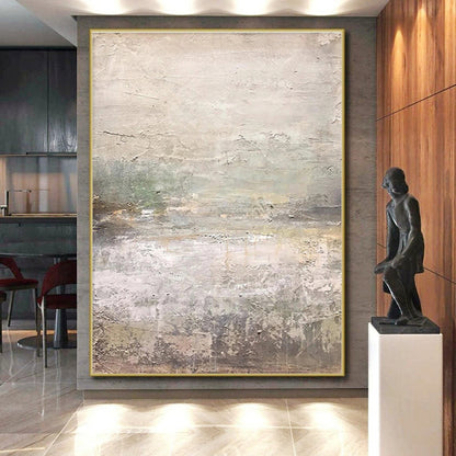 Hand Painted Art Beige, Gray, and Green Textured Abstract Piece, Modern Art Acrylic PT315