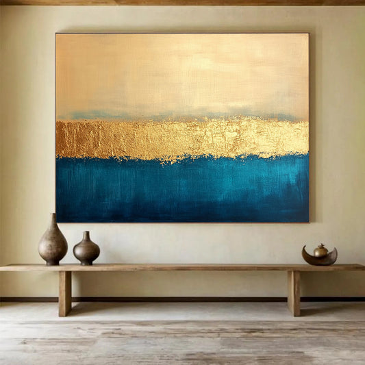 Paintings For House Gold, Beige & Teal Textured Abstract Painting HPS270