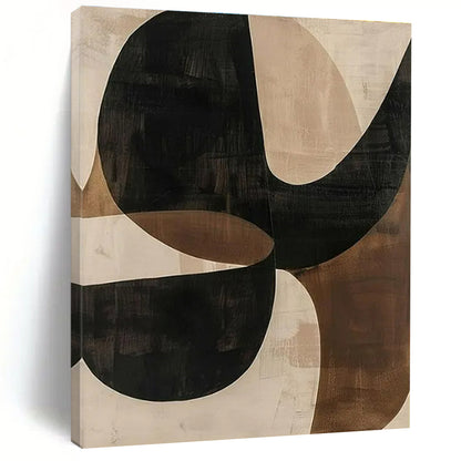 Handmade Art - Black, Brown & Beige Geometric Abstract Art with Flowing Forms PT600