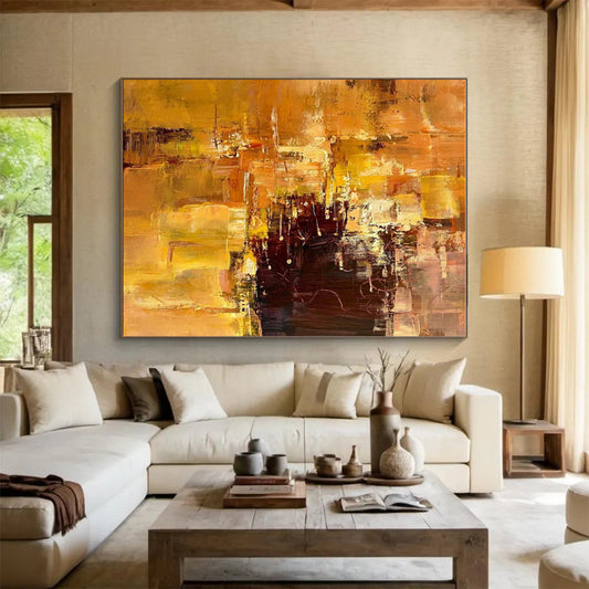 Acrylic Modern Art Paintings Orange, Yellow, and Brown Textured Abstract Art PT802