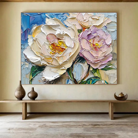 Gaint Canvas Art Beige and Purple Peony with Textured Background Oil Painting HPS322