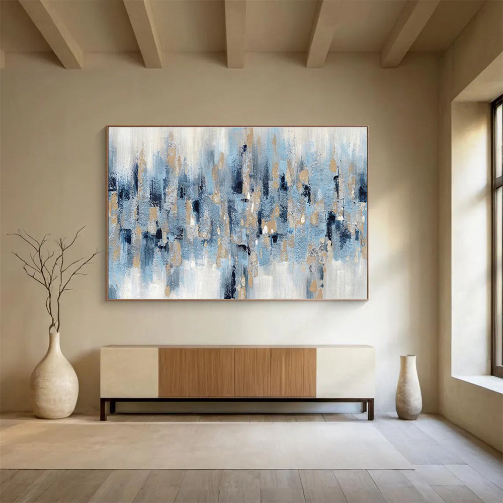 Acrylic Modern Art Paintings Blue, Gold & White Textured Abstract Painting On Canvas HPS122