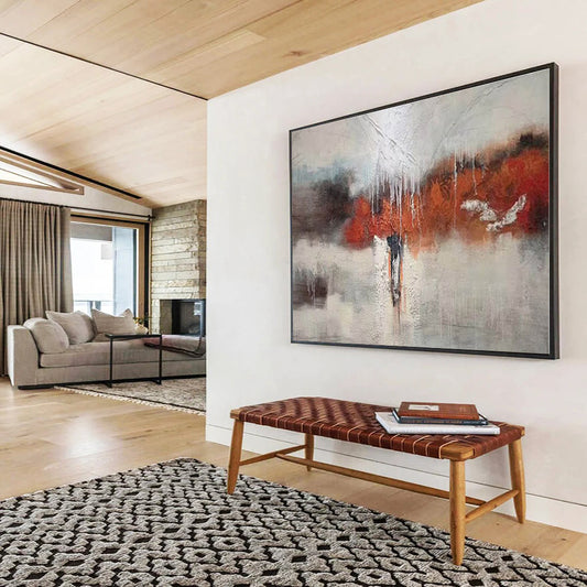 Unique Abstract Art Gray, Orange & White Textured Abstract Painting On Canvas HPS082