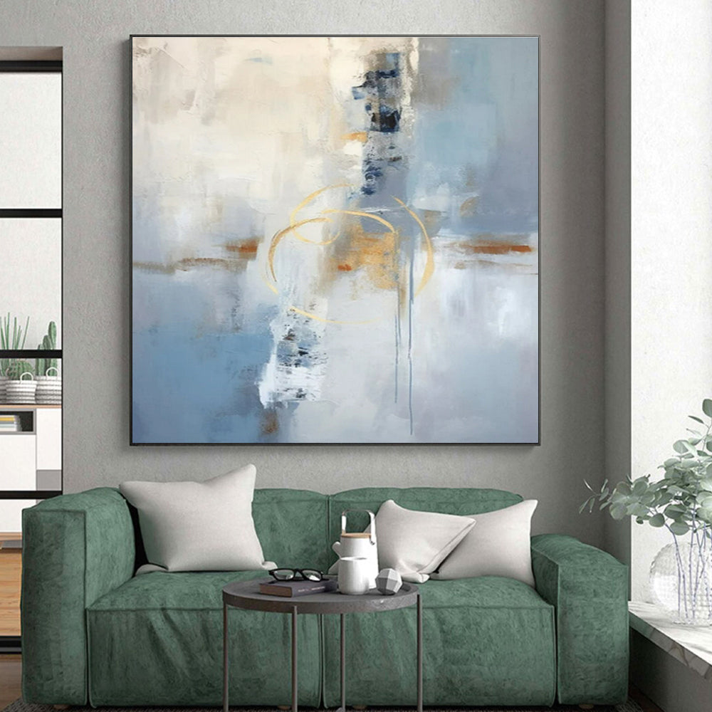 Acrylic Modern Art Paintings Blue, Beige, and Gold Abstract Art PT752