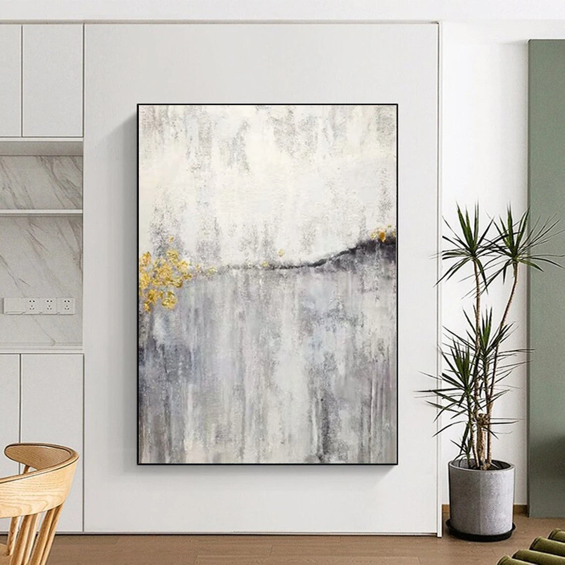 Unique Abstract Art Gray & Gold Textured Abstract Painting On Canvas PT035