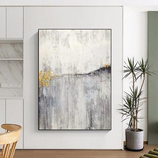 Unique Abstract Art Gray & Gold Textured Abstract Painting On Canvas PT035