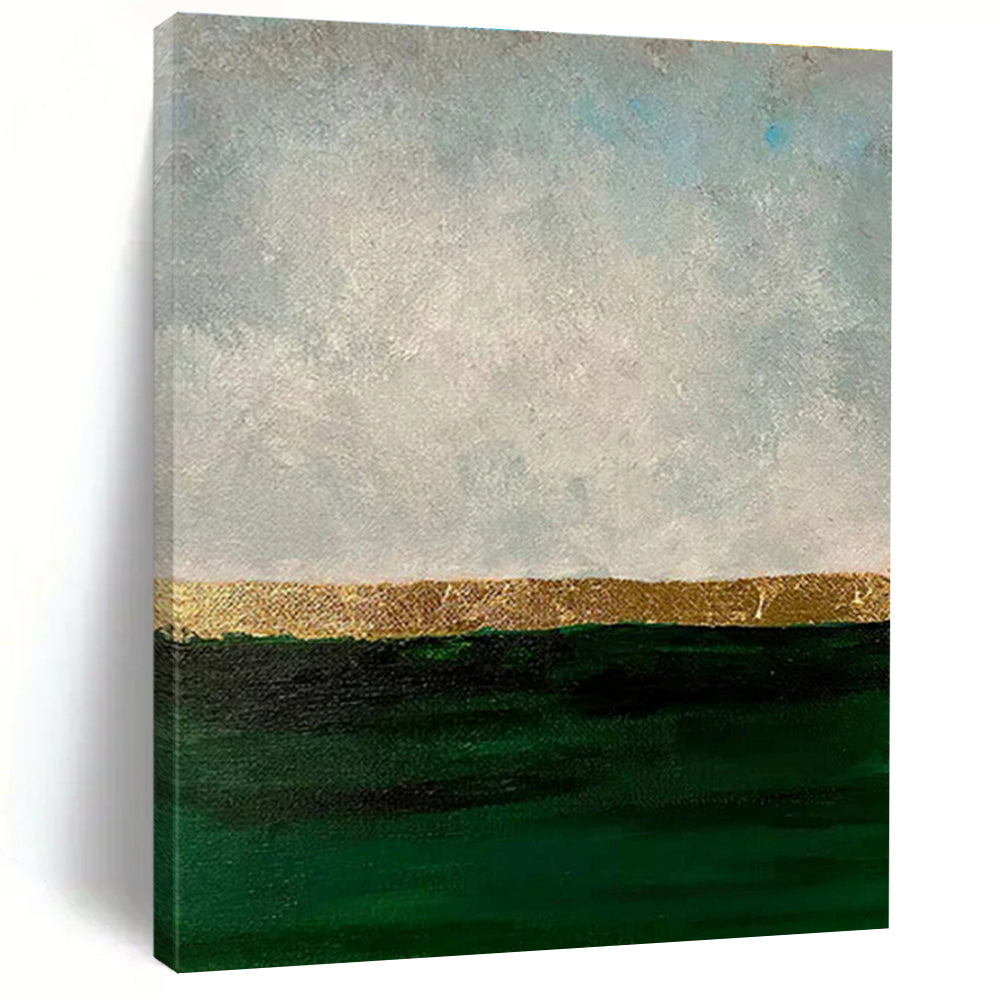 Huge Size Green, Gold, and White Textured Abstract Landscape Art DPS478