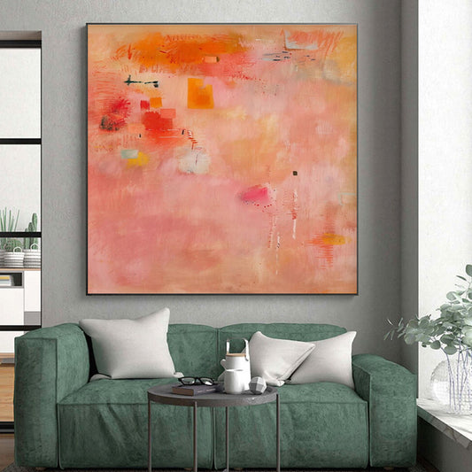 Cool Abstract Paintings Pink, Orange, and Yellow Textured Abstract Art PT765
