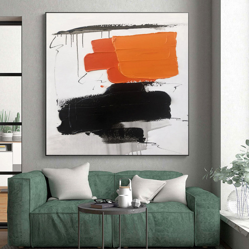 Acrylic Modern Art Paintings Orange Black Abstract Geometric Artwork PT464