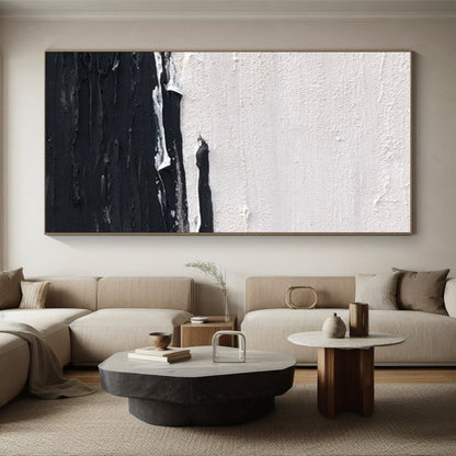 Minimalist Canvas Art in Black and White Textural Abstract Lines Painting On Canvas PT273