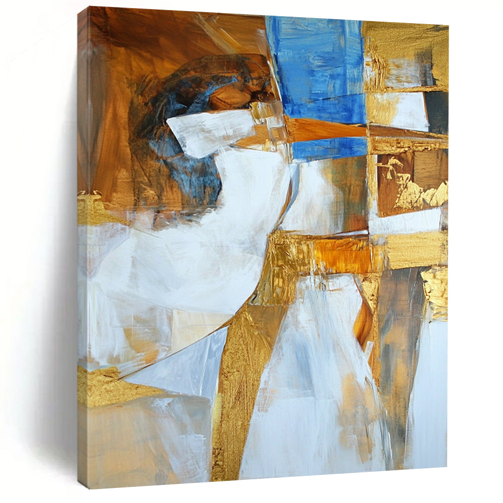 Original Large Abstract Paintings For Sale, Gold Blue White Abstract Textured Art PT162