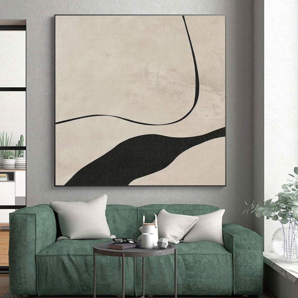 Unique Abstract Art Black Beige Minimalist Line Art PT368
