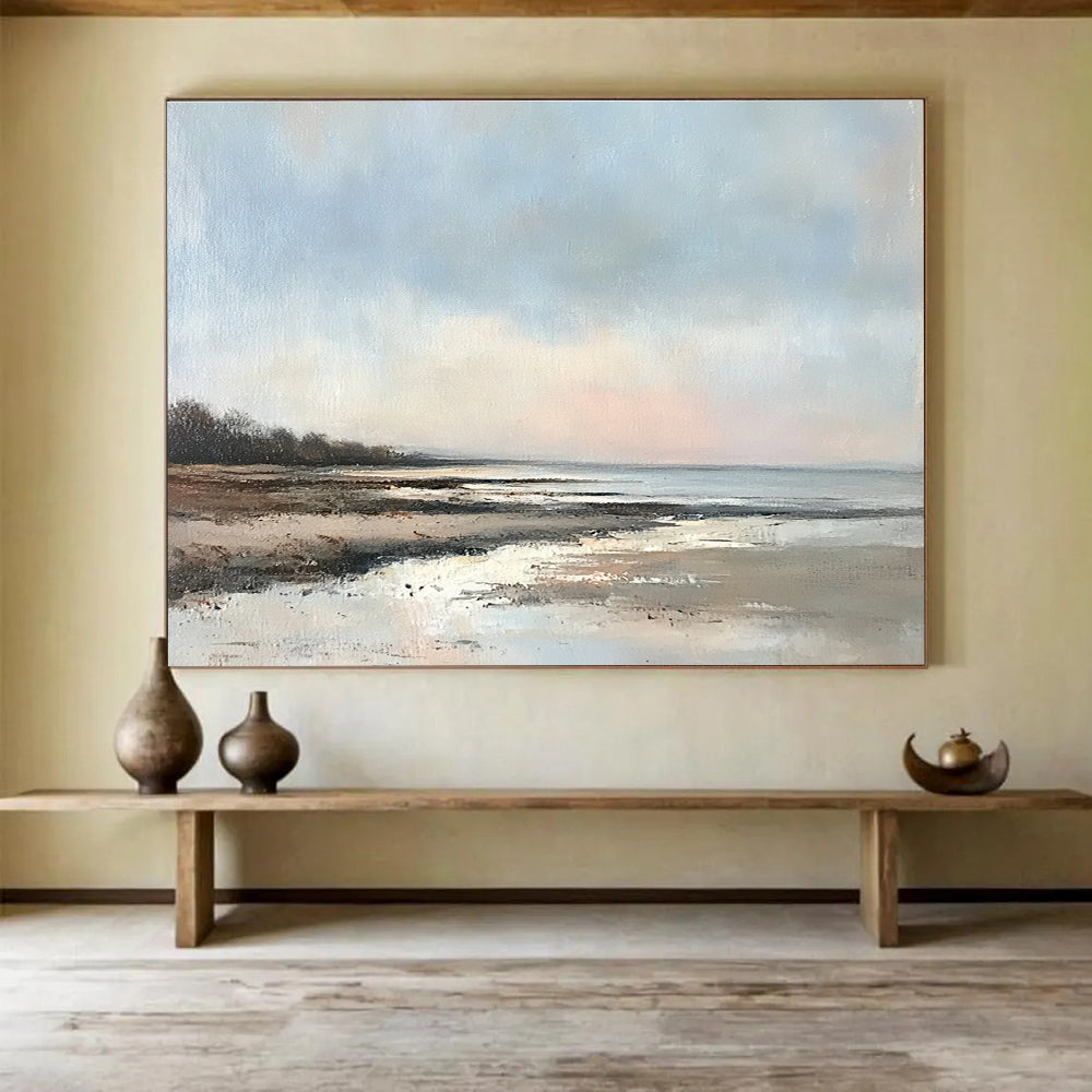 Oversized Abstract Wall Art Blue, Brown, and White Realistic Seaside Scene HPS317