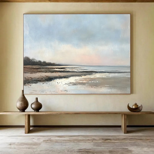 Oversized Abstract Wall Art Blue, Brown, and White Realistic Seaside Scene HPS317