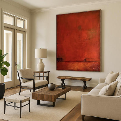 Unique Abstract Art Red Textured Abstract Composition, Acrylic Modern Art Paintings PT545