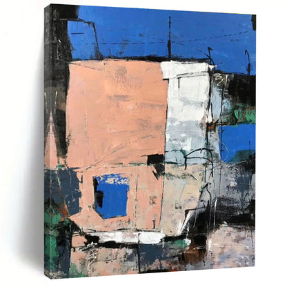 Acrylic Modern Art Paintings Blue Pink Abstract Urban Architecture Art PT454