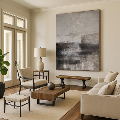 Handmade Art in Gray and Black Textured Abstract Composition, Modern Art Acrylic PT309