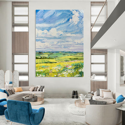 Large Painting In Living Room Colorful Landscape with Sky and Fields Acrylic Modern Art DPS420