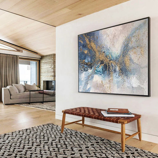 Acrylic Modern Art Paintings Blue, Gray & Gold Abstract Fluid Art HPS155