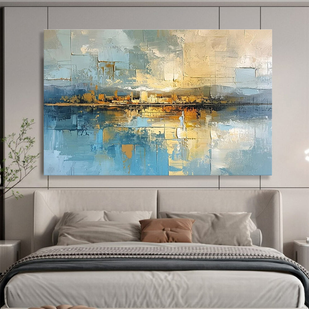 Large Size Blue & Beige Abstract Urban Reflection Art HPS196
