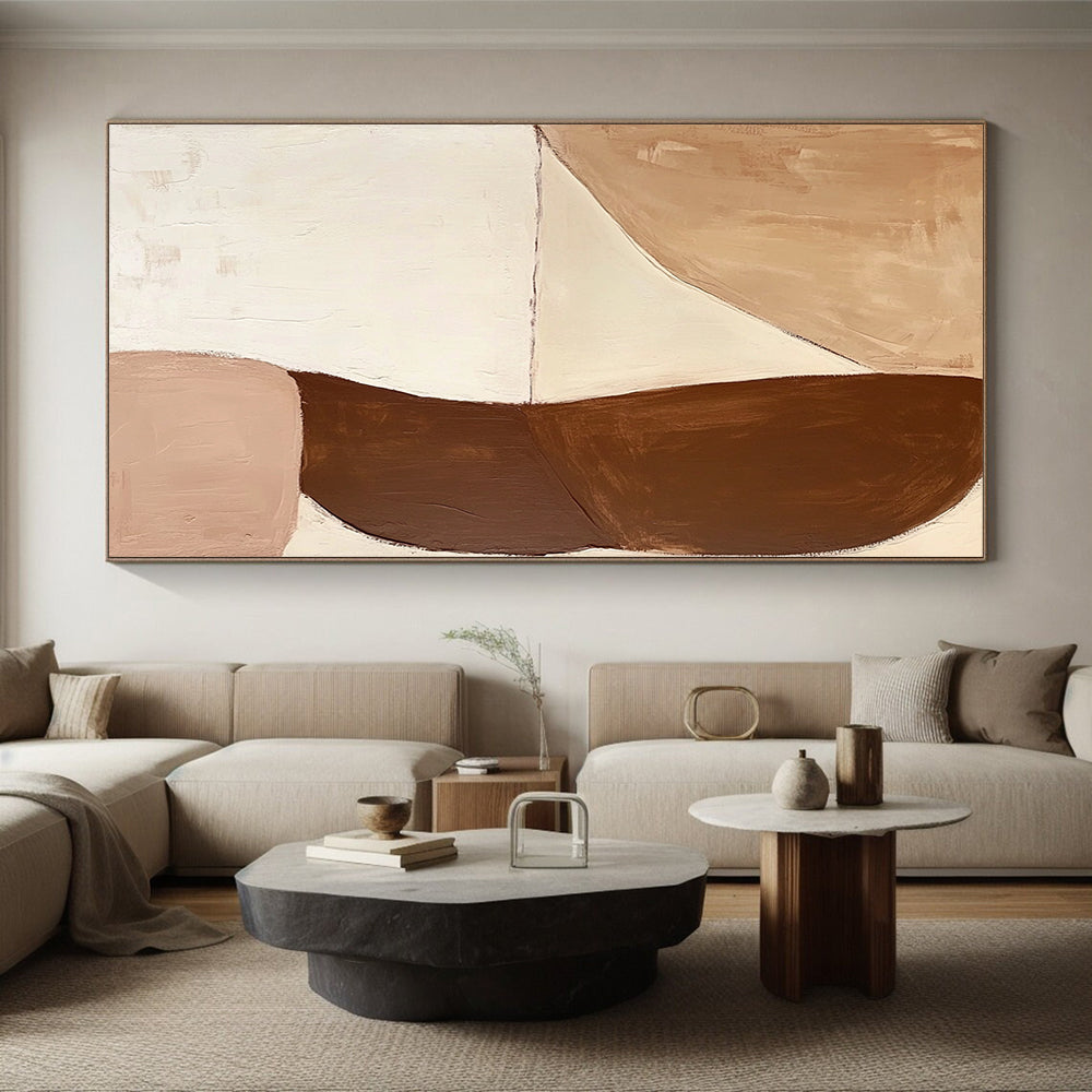 Modern Art Acrylic Beige & Brown Geometric Abstract Painting On Canvas PT129
