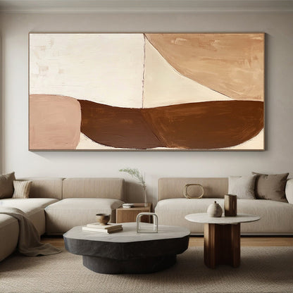 Modern Art Acrylic Beige & Brown Geometric Abstract Painting On Canvas PT129