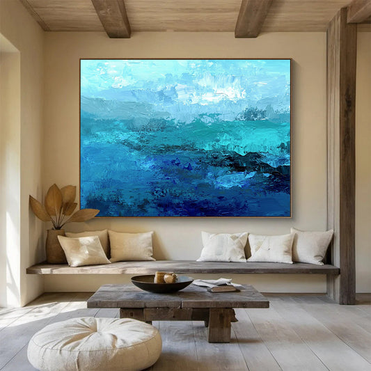 Cool Abstract Paintings Teal, Blue & White Textured Coastal Abstract Painting HPS287