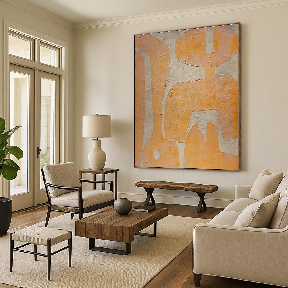 Acrylic Modern Art Paintings Orange and Beige Geometric Abstract Art PT637