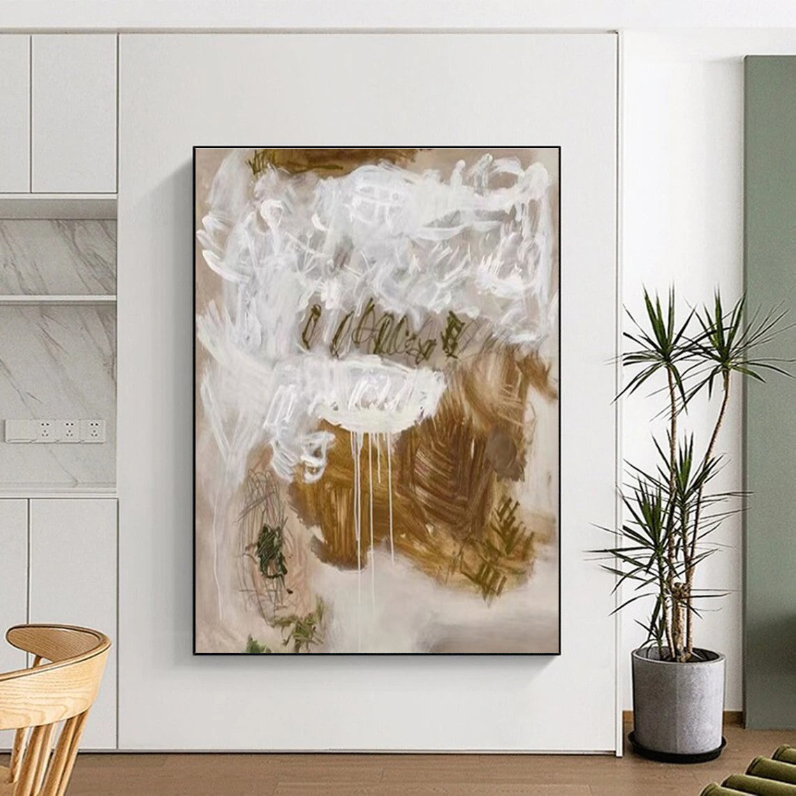 Acrylic Modern Art Paintings White and Brown Textured Abstract Art PT675