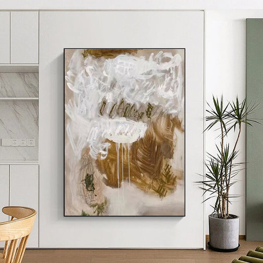 Acrylic Modern Art Paintings White and Brown Textured Abstract Art PT675