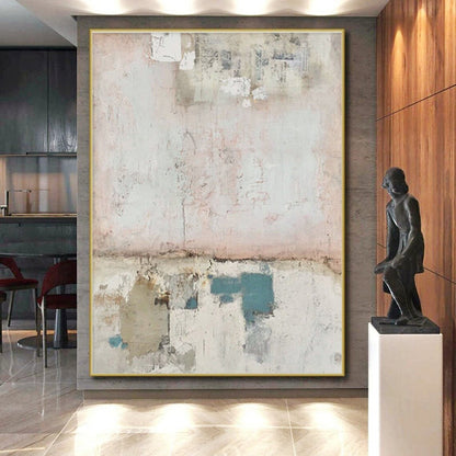 Cool Abstract Paintings in Pink, Beige, Blue, and Gray Textured Design, Hand-Painted Acrylic Art PT307