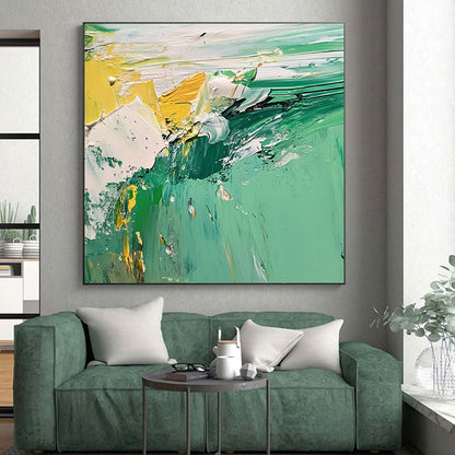 48x60 Green, Yellow & White Textured Abstract Painting On Canvas PT126