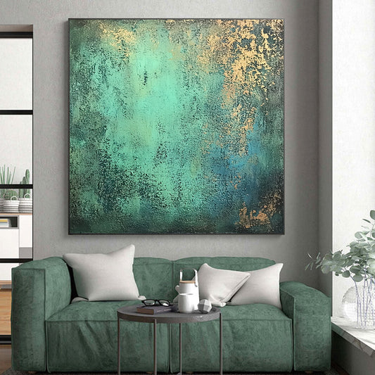 Affordable Large Abstract Wall Art, Teal Gold Abstract Textured Art PT178