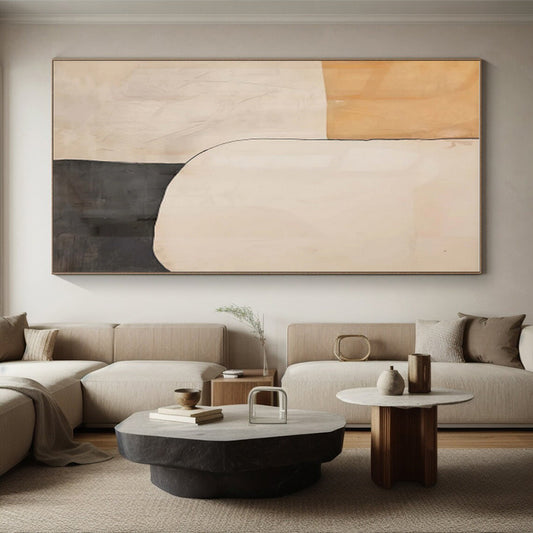 Minimalist Canvas Art Beige Gray Geometric Abstract Artwork PT452