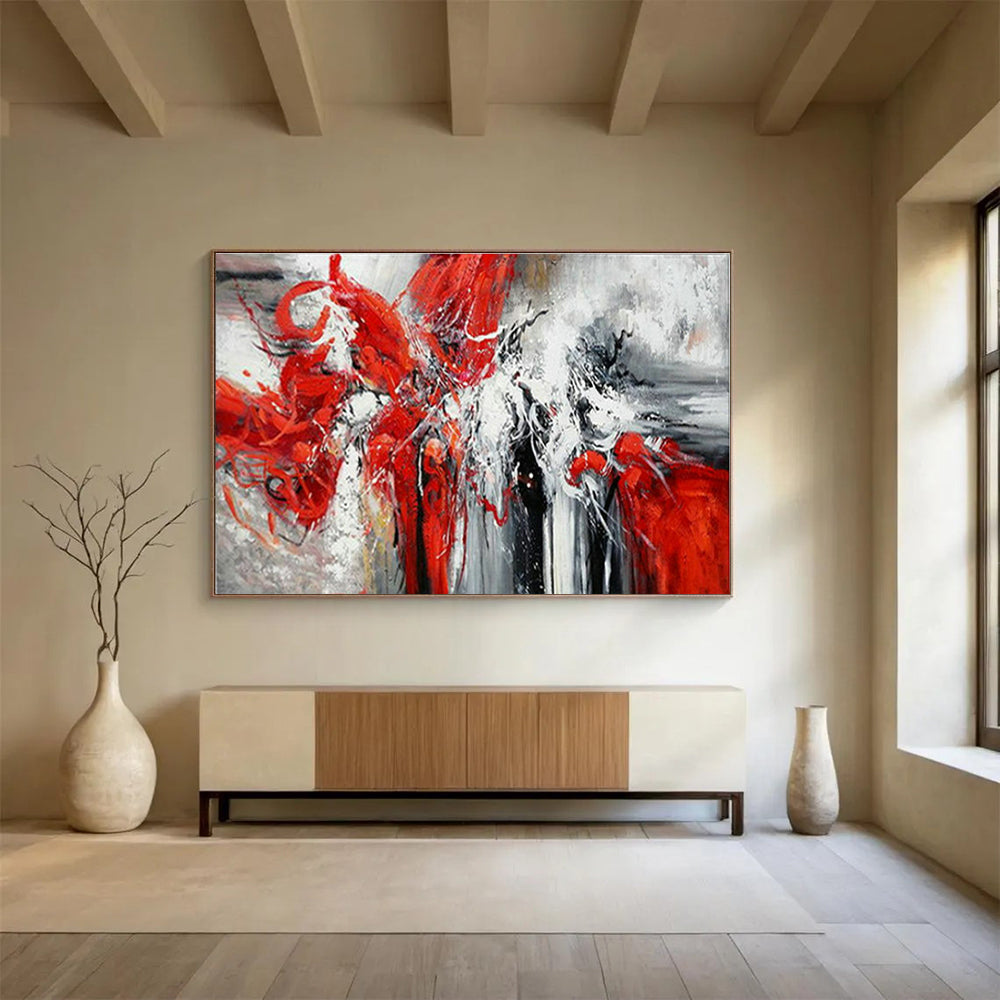 Paintings For House Red, White, and Black Expressive Abstract Art HPS330