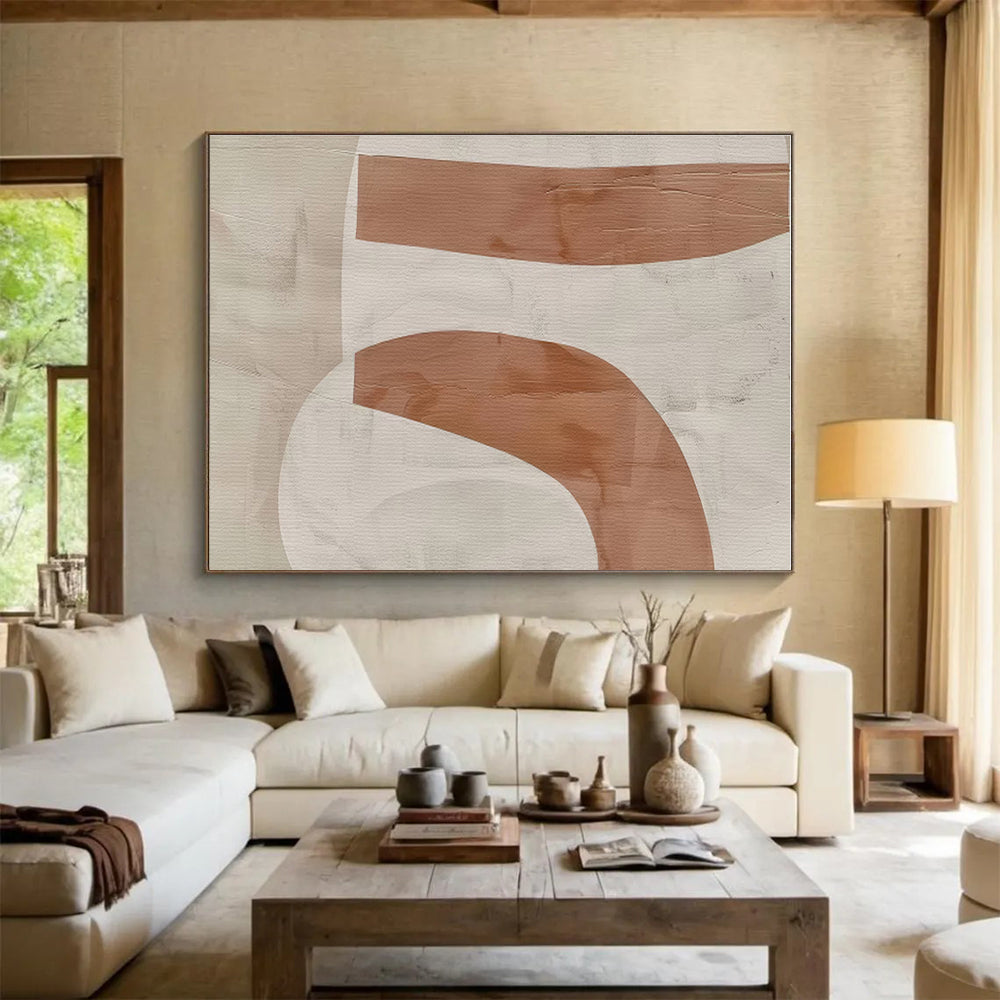 Minimalist Canvas Art Beige & Brown Curved Shapes Abstract On Canvas HPS050