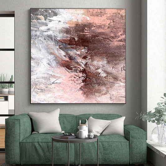 Large Size Abstract Art in Brown, Pink, and Gray, Hand Painted Modern Piece PT287