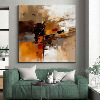 Huge Size Brown and White Abstract Cityscape, Oversized Abstract Wall Art PT519