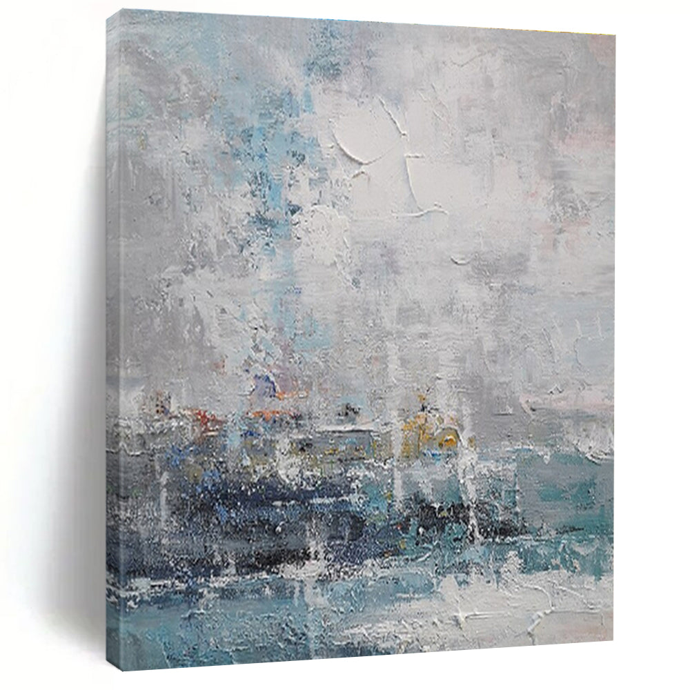 Acrylic Modern Art Paintings Blue, Gray, and White Textured Coastal Abstract Art PT684