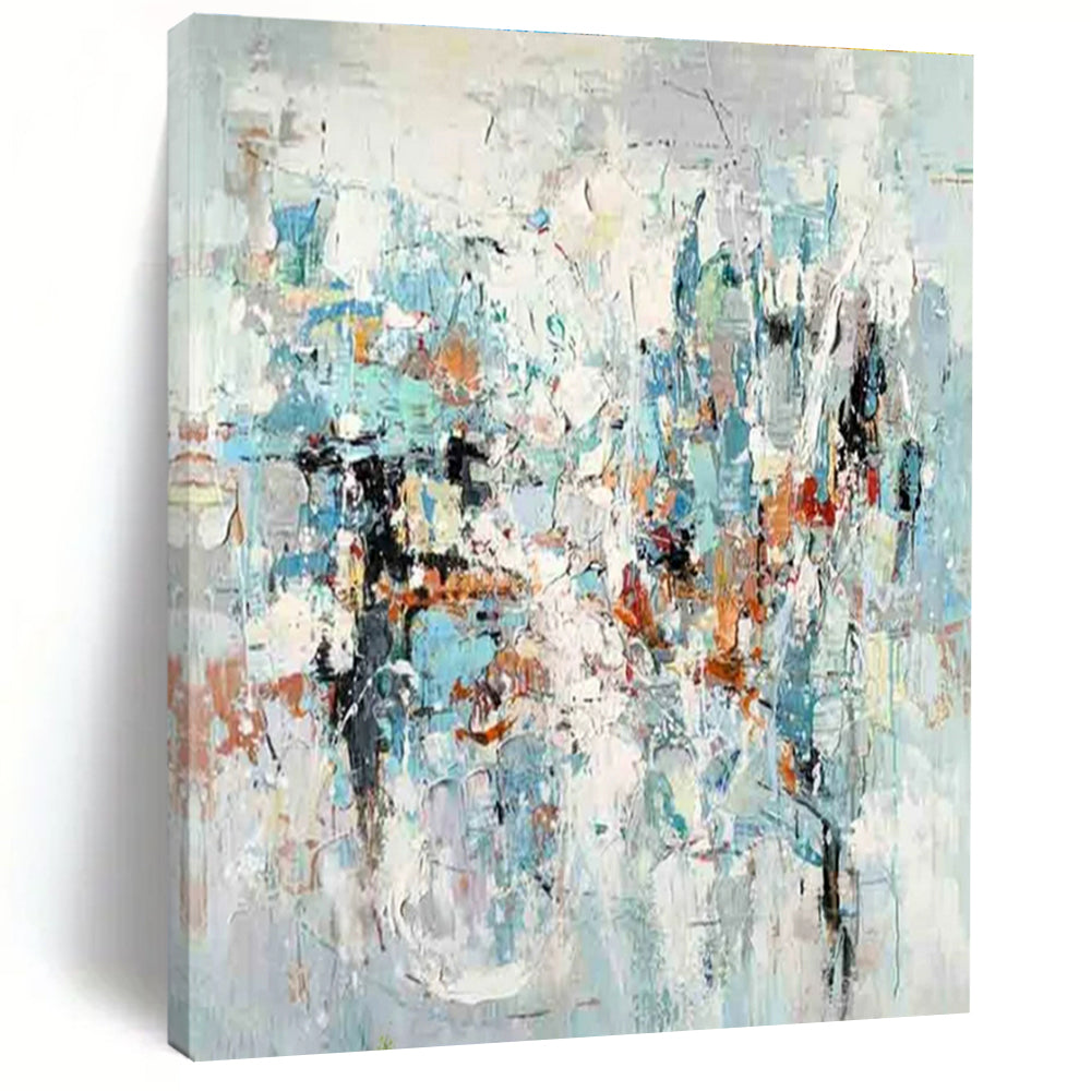 Cool Abstract Paintings - Multicolor Chaotic Blocks Abstract Art with Soft Brushwork PT607