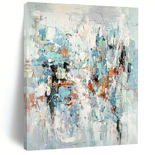 Cool Abstract Paintings - Multicolor Chaotic Blocks Abstract Art with Soft Brushwork PT607