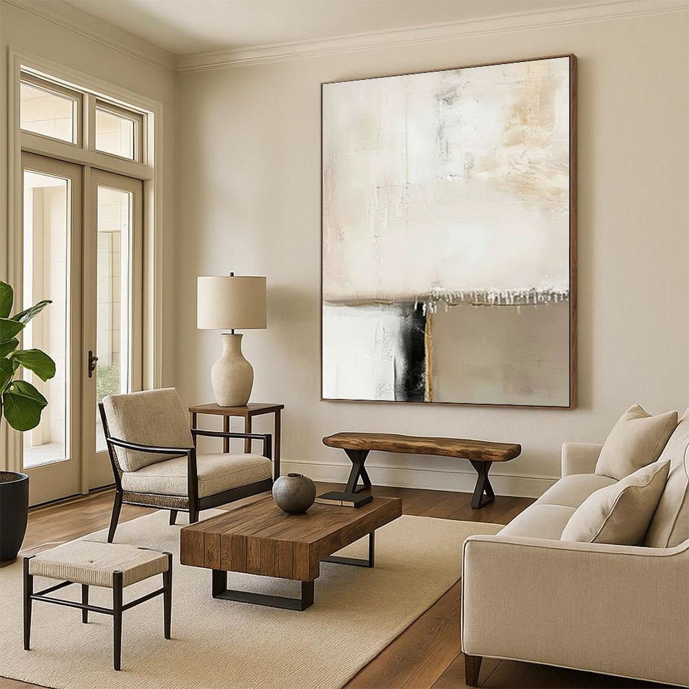 Acrylic Modern Art Paintings Beige, Black, and White Textured Abstract Art PT786