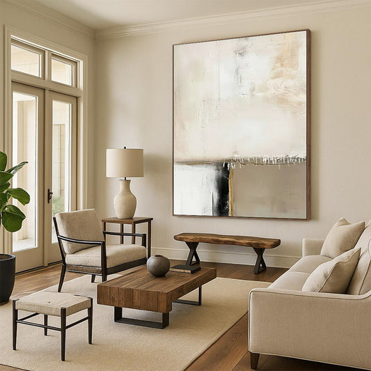 Acrylic Modern Art Paintings Beige, Black, and White Textured Abstract Art PT786