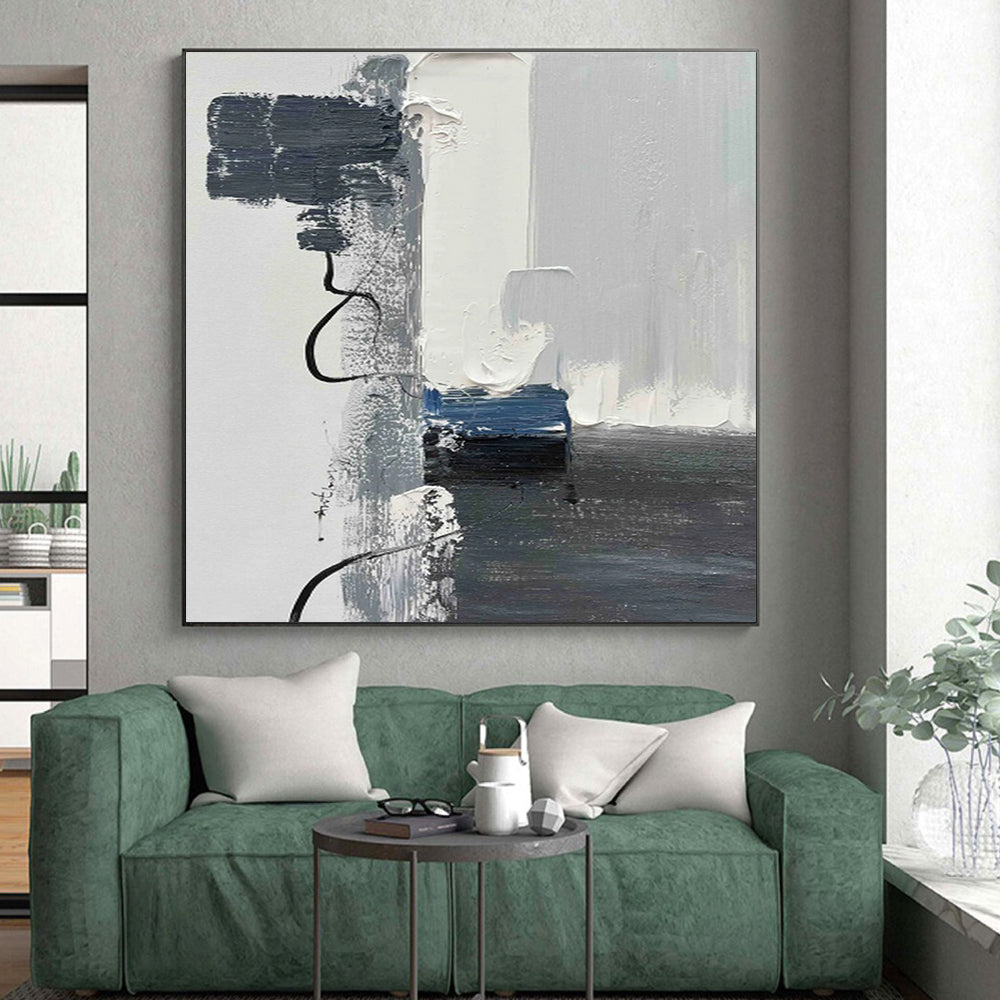 Minimalist Canvas Art Gray White Blue Abstract Textured Art PT465