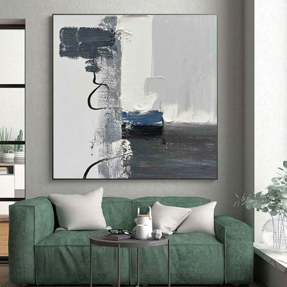 Minimalist Canvas Art Gray White Blue Abstract Textured Art PT465