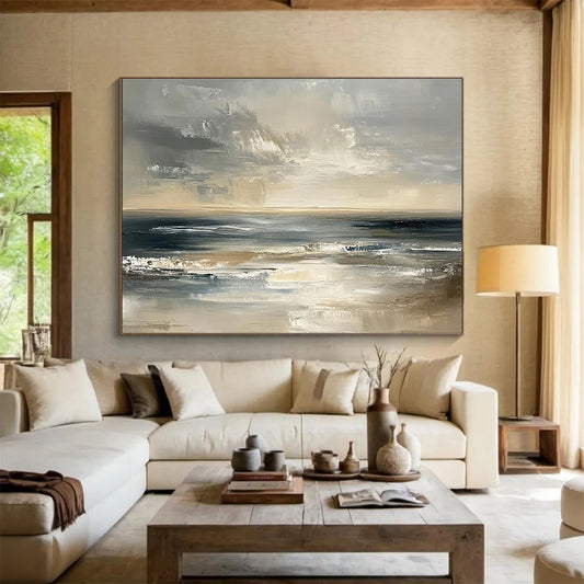 Buy Abstract Art Online Gray, Beige, and Black Textured Seaside Abstract Art HPS319