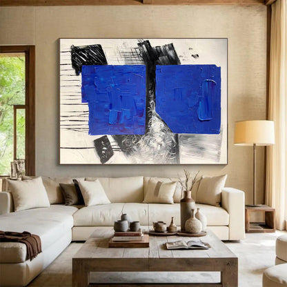 Hand Painted Art Blue Black White Textured Abstract Art PT411