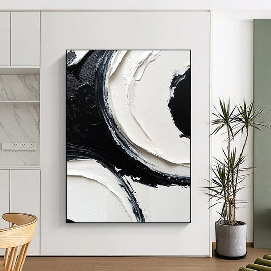 Acrylic Modern Art Paintings Black & White Textured Abstract Painting On Canvas PT127