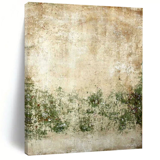 Hand Painted Art Beige & Green Textured Abstract Painting On Canvas PT073
