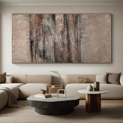 Unique Abstract Art in Brown and Gray Textured Stripes, Handmade Art Piece PT313